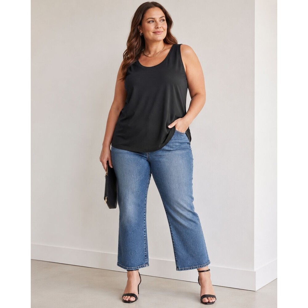 Eileen Fisher Woman 1X Black 100% Silk Scoop Neck Sleeveless Tank Top Blouse
